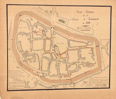 Plan de la Ville d’Épernay en 1791 (Médiathèque Simone-Veil d’Épernay).