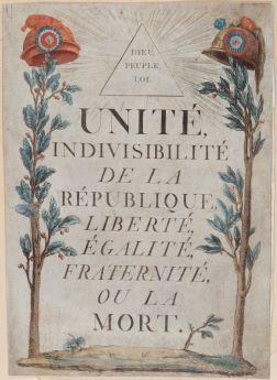 Devise de la Ière République, estampe, graveur anonyme, XVIIIe siècle.